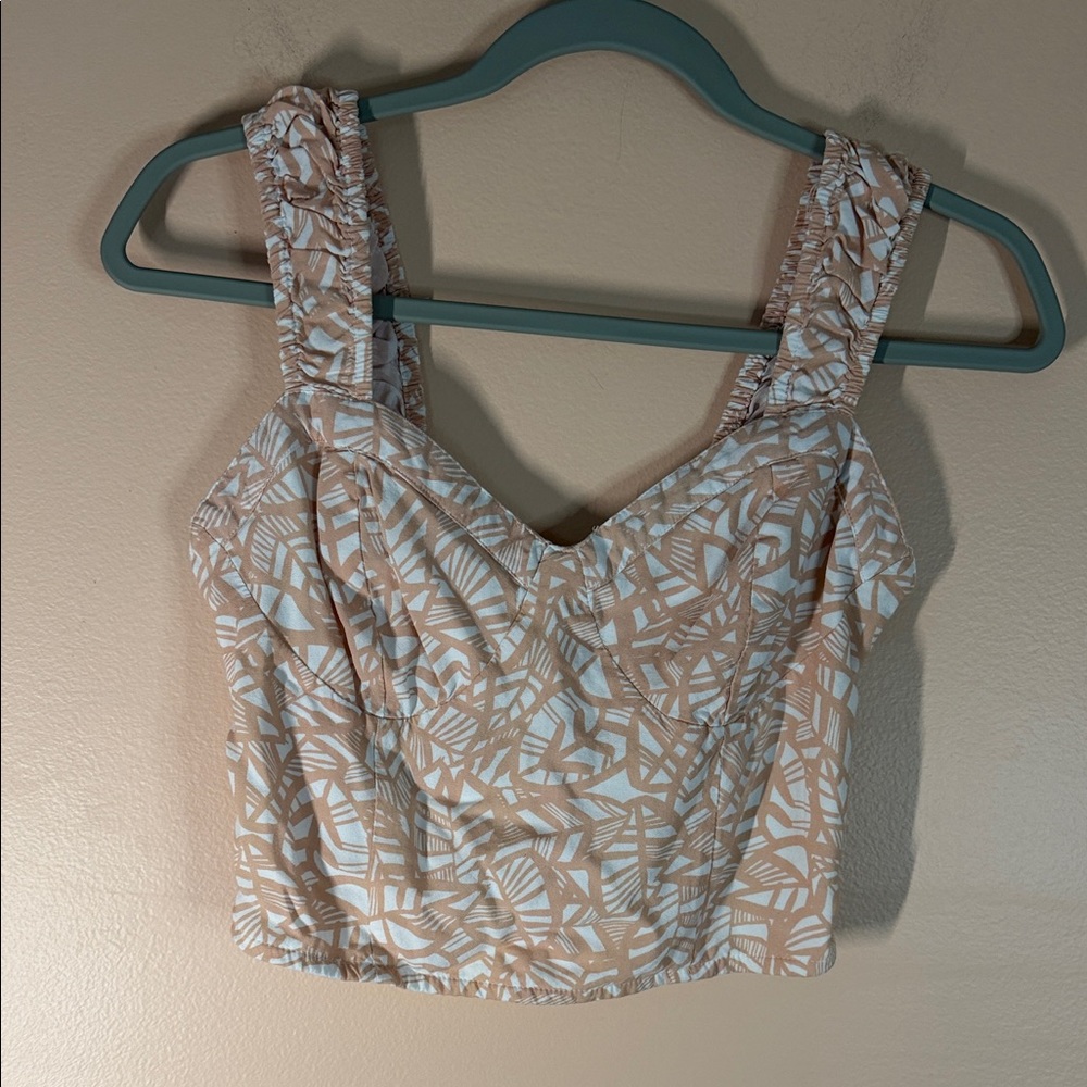 Japna Peach & White Printed Ruched-Strap Crop Top